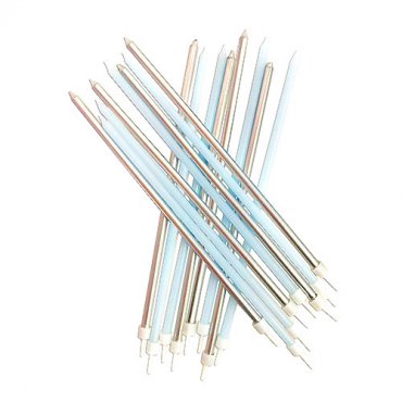 Trtljus Pastellbl/Silver, Extra lnga - 18cm, 16st