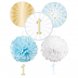 Dekorations kit 1 rs-kalas, Guld/Bl - 3 x mne (30cm), 2 x pompom (40cm)