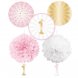 Dekorations kit 1 rs-kalas, Guld/Rosa - 3 x mne (30cm), 2 x pompom (40cm)