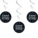 Happy Birthday Hngande dekoration, Svart/Silver - 6st