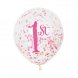 Ballonger 1-rskalas, Transparenta med rosa/guld konfetti - 6st