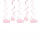 Hngande dekoration Babyshower, Rosa barnvagn - 5st