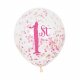 Ballonger 1-rskalas, Transparenta med rosa/guld konfetti - 6st