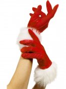 Handskar, Korta röda handskar med päls - One size