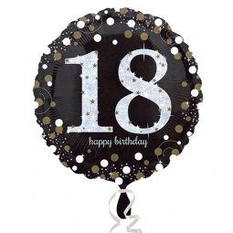  18 år Happy Birthday Folieballong, guldglitter - 45cm 
