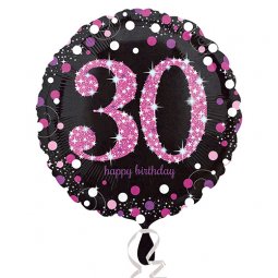  30 år Happy Birthday Folieballong, rosa glitter - 45cm 