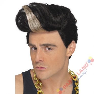 90's Rapper Wig, Black, Quiff Wig with Highlight