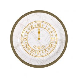  Assiett Nyårsklocka, Vit/Guld - 8st, 18cm 