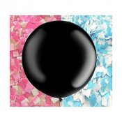 Ballong Gender Reveal, Svart ballong (60cm) med rosa och blå konfetti  -