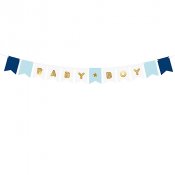 Banner Baby Boy, vit/blå med guldtext - 15x160 cm