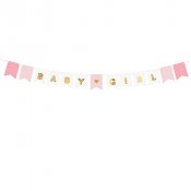 Banner Baby Girl, vit/rosa med guldtext - 15x175 cm