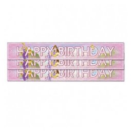  Banner Happy Birthday, Prinsessor - 3st, 90x13cm, Folie 