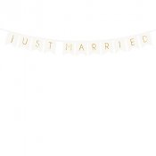 Vimpel Just Married, Vit med guldtext - 15 x 155cm