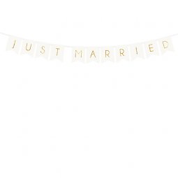  Vimpel Just Married, Vit med guldtext - 15 x 155cm 