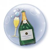 Champagne, Bubbelballong med uppblåst champagneflaska - 60cm