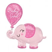 Baby girl Elefant, Rosa Folieballong - 78cm hög
