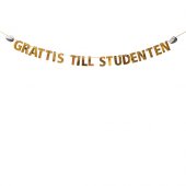  Banner/Girlang Grattis till studenten, Guld - 3,6m 