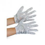 Handskar, Vita med silverpaljetter - Barn One size