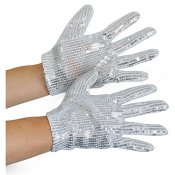 Handskar, Vita med silverpaljetter - Vuxen One size (23.5 x 10 cm)