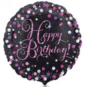 Happy Birthday Folieballong, Rosaglitter - 45cm