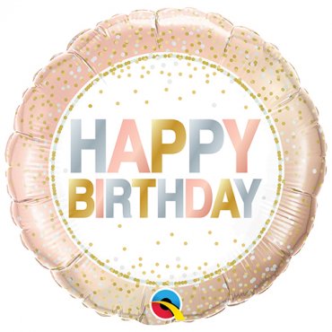 Happy Birthday Folieballong, Ros/Guld - 46cm