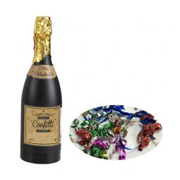  Konfettikanon Champagneflaska, Blandade färger papper/plast/folie - 33 x 9cm 