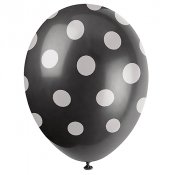 Ballonger Svarta med vita prickar - 6st