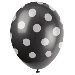  Ballonger Svarta med vita prickar - 6st 