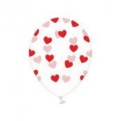 Ballonger Transparenta med röda hjärtan - 6st,  30cm