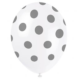  Ballonger Vita med silver prickar - 6st 