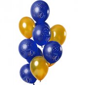 Ballonger 40 år, Blå/Guld  - 12st, 30cm