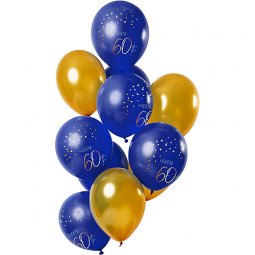  Ballonger 60 år, Blå/Guld  - 12st, 30cm 