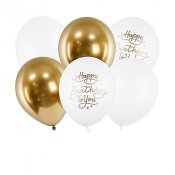 Ballonger Happy Birthday To You, Guld/Vit - 6st, 30cm