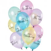 Ballonger Happy Birthday, Pastell Transparenta - 12st, 30cm