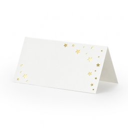  Placeringskort, vita med guldstjärnor - 10st, ca. 5,5cm hög när den är vikt 