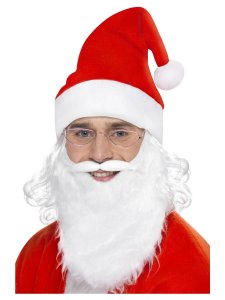  Jultomte Kit - Tomteskägg, glasögon, tomteluva med vitt hår 